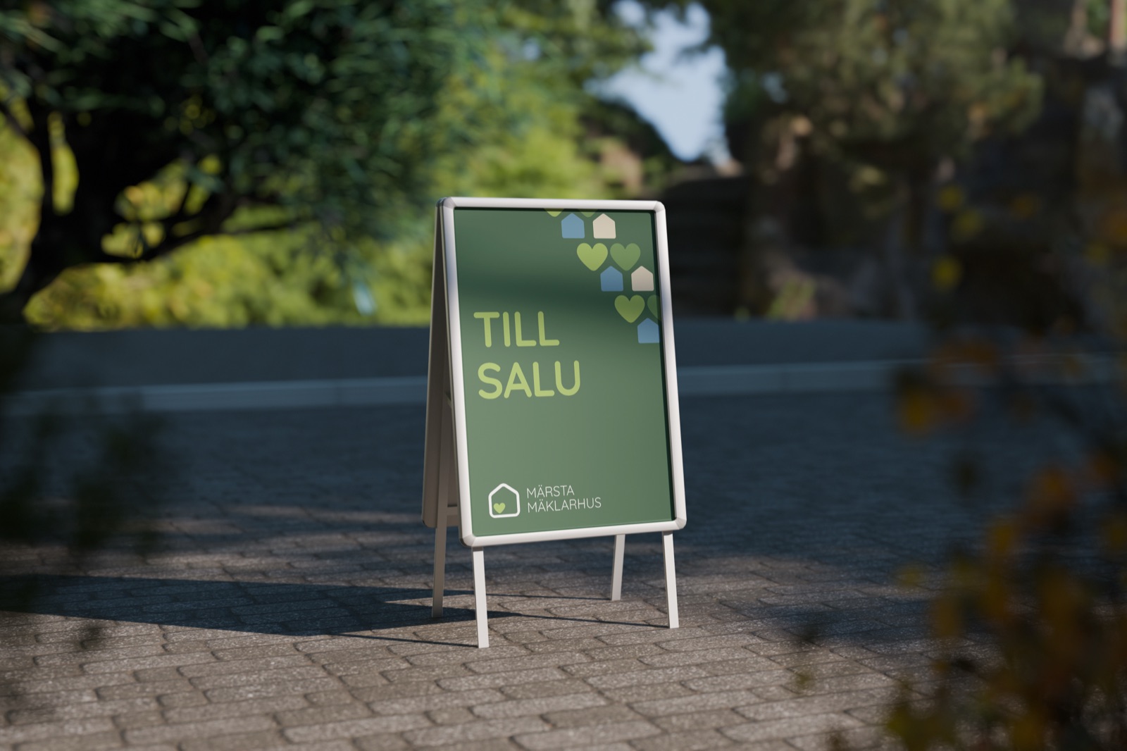 Trottoarpratare med texten Till salu